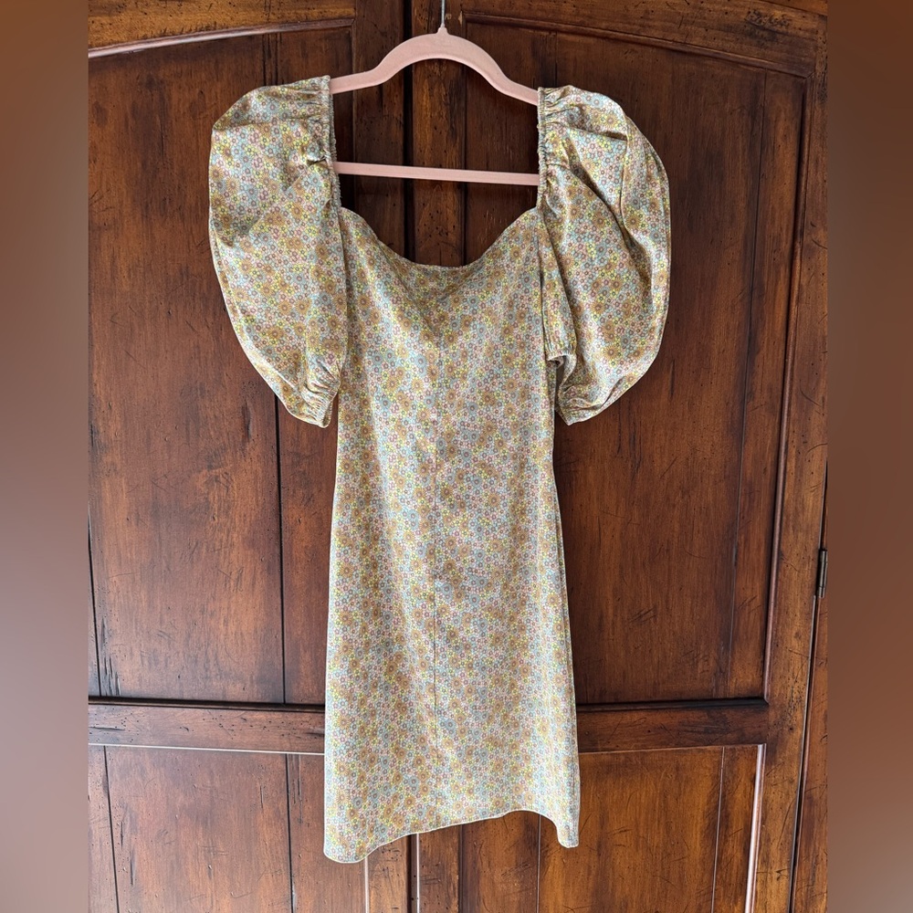 Zara Satin Effect Floral Printed Puff Sleeve Mini Dress Sz Medium - Picture 12 of 12